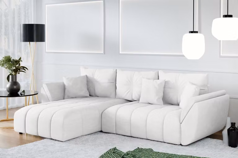 AX LIVING Divano angolare con funzione letto Verciani L Sofa White 280 cm