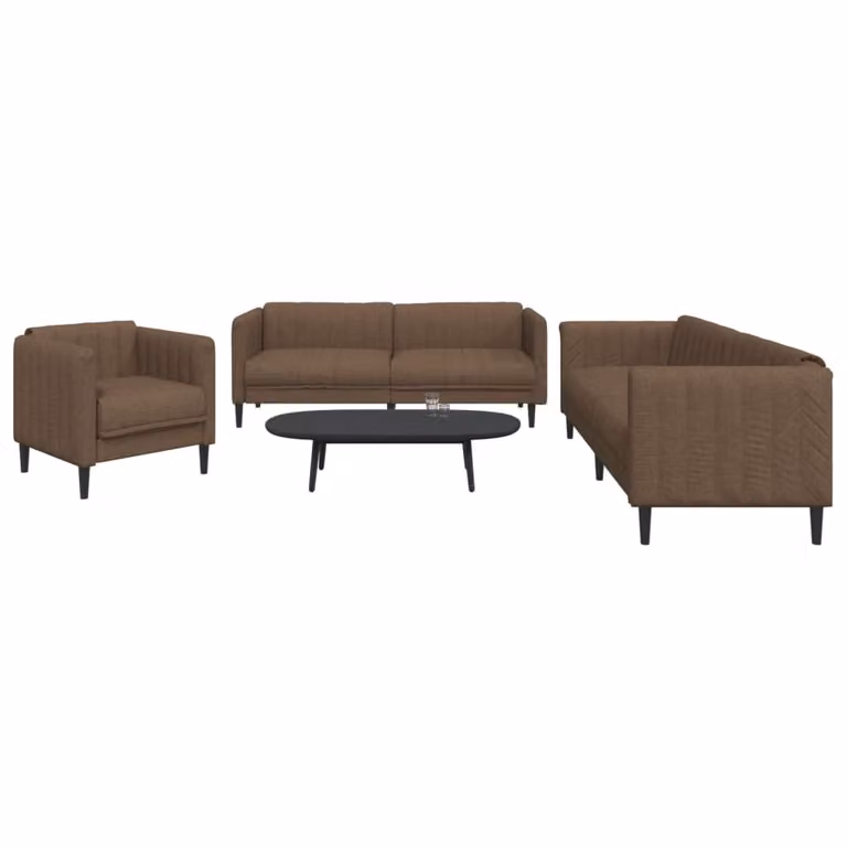 Maison Exclusive - Set divano 3 pezzi in tessuto marrone