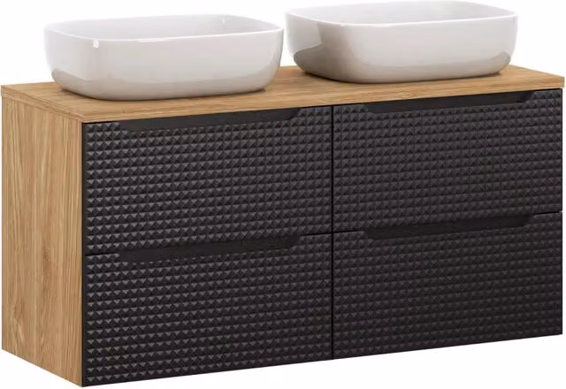 Set mobili bagno Luxor Living Smile con piano e 2 lavabi da appoggio Black e Brown L: 120 cm, P: 46 cm
