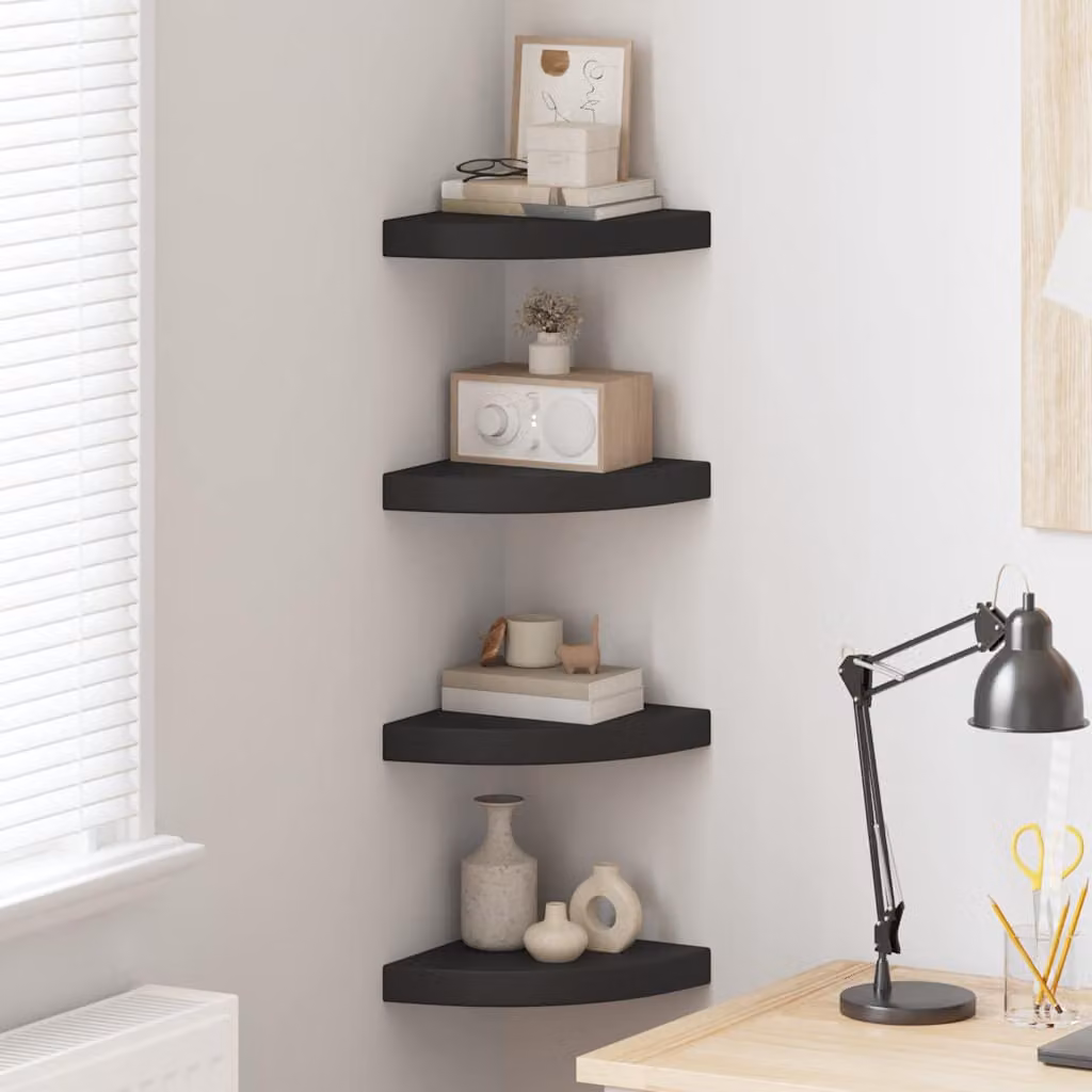 Set di 4 Scaffali Angolari da Parete vidaXL in MDF Nero L/P/H: 25 x 25 x 3,8 cm