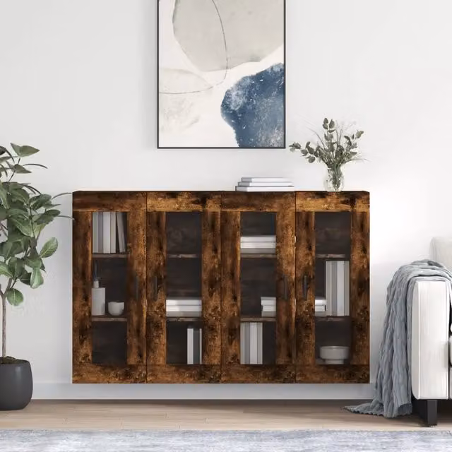 Armadietti a Parete 2 pz Rovere Fumo in Legno Multistrato 3197950