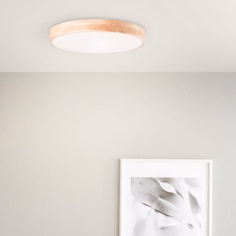 Lampada da soffitto a LED, 50 cm, 3800 lm, CCT, dimmerabile, luce di legno/bianco