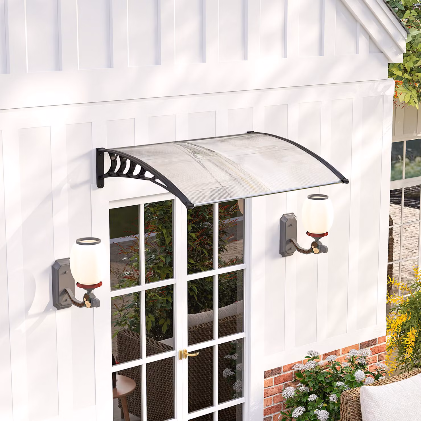 Tettoia per esterni curva Outsunny in policarbonato e alluminio, trasparente, L 122 x P 89 x H 24 cm – 2