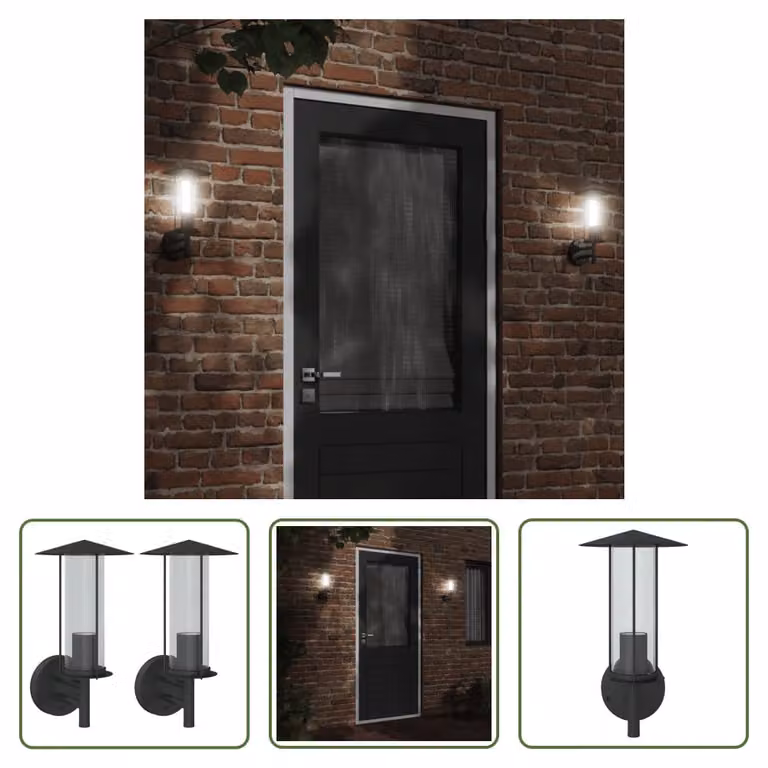 The Living Store Applique da esterno 2 pezzi in acciaio inox nero
