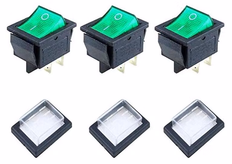 Interruttore a levetta, confezione da 3 pezzi, 16A, 250V, verde illuminato, grado di protezione IP57