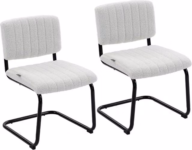 Set di 2 sedie da pranzo moderne Freischwinger in tessuto Teddy crema con schienale alto