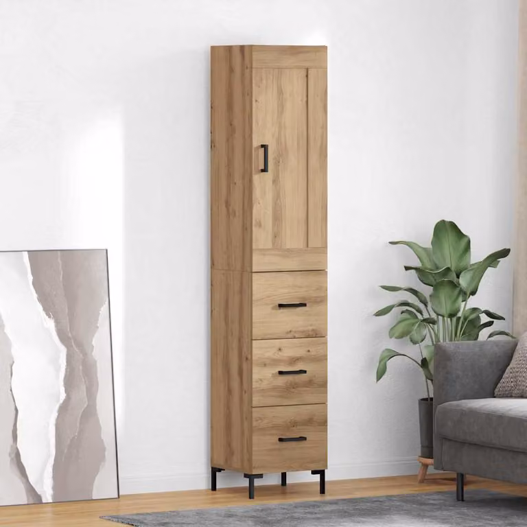 Credenza moderna vidaXL in legno e metallo color marrone L: 34,5 cm, P: 34 cm, H: 180 cm
