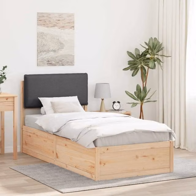 Letto con testiera rivestita vidaXL in legno di pino e tessuto grigio L 100 x P 200 cm – 1