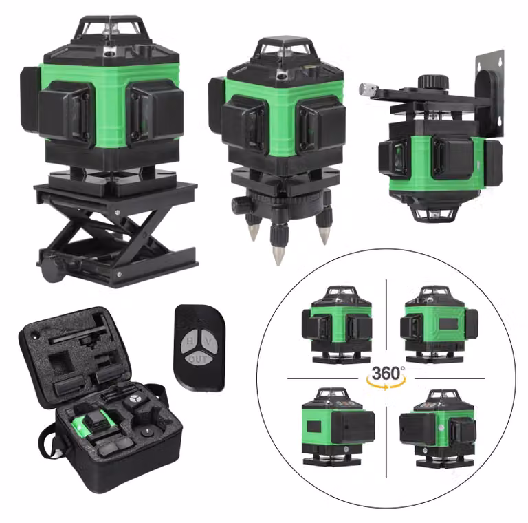 Livella laser 3D/4D - 16 linee - Autolivellamento di 3° - Linee laser orizzontali/verticali - Batteria ricaricabile tramite USB - Verde scuro