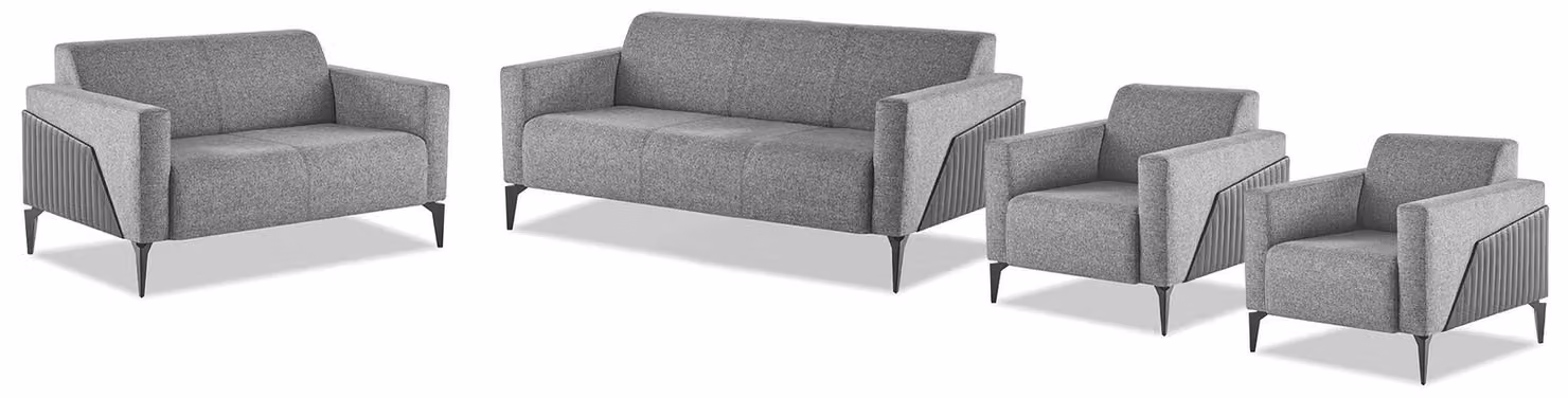 Sofagarnitu Set 3-Sitzer 2-Sitzer Sessel Grau Textil Edelstahl Holz Modern