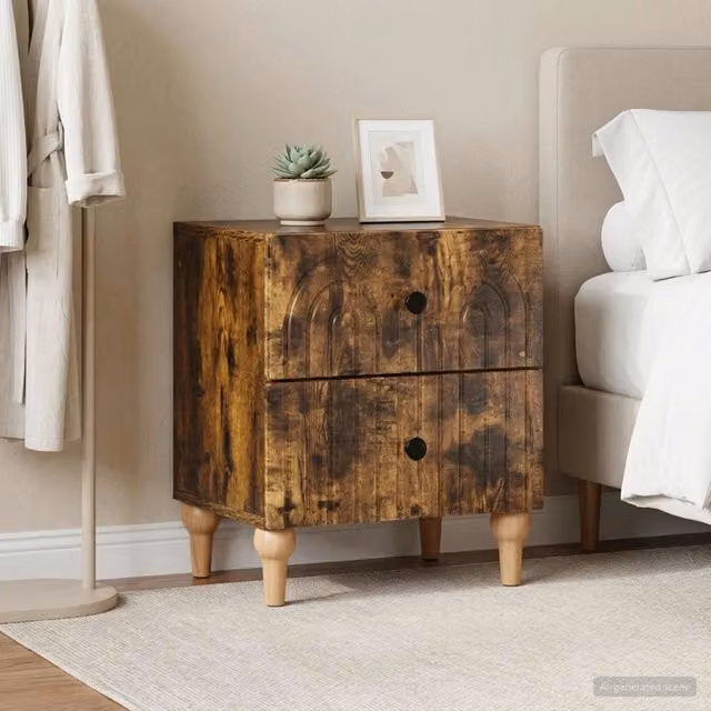 Set di 2 Armadi da Notte vidaXL in Rovere Fumo, L 43 cm x P 34,5 cm x H 48 cm