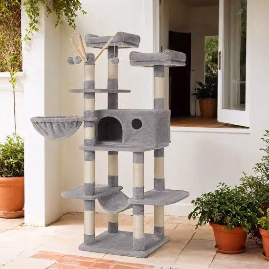 Torre per gatti di grandi dimensioni - Tiragraffi - Palo scivolo con cuccia - Stabilità e sicurezza - 50 cm x 50 cm x 164 cm