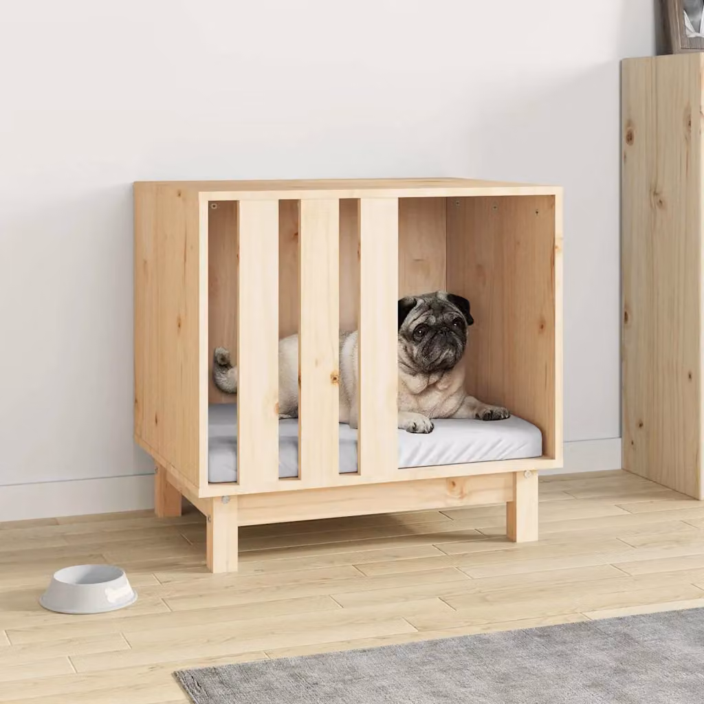 Cuccia per cani vidaXL in legno di pino naturale, colore marrone e beige, L 60 cm x P 45 cm x H 57 cm