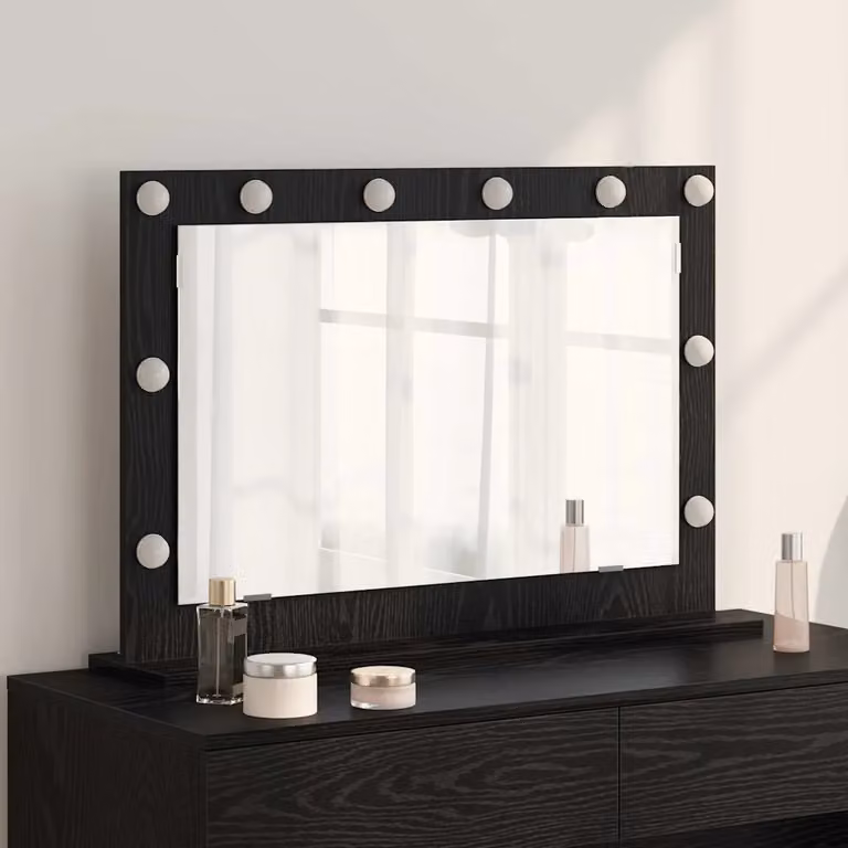 Specchio da vanità moderno vidaXL con luce LED e porta USB, nero, L 80 cm x P 18 cm x H 15 cm