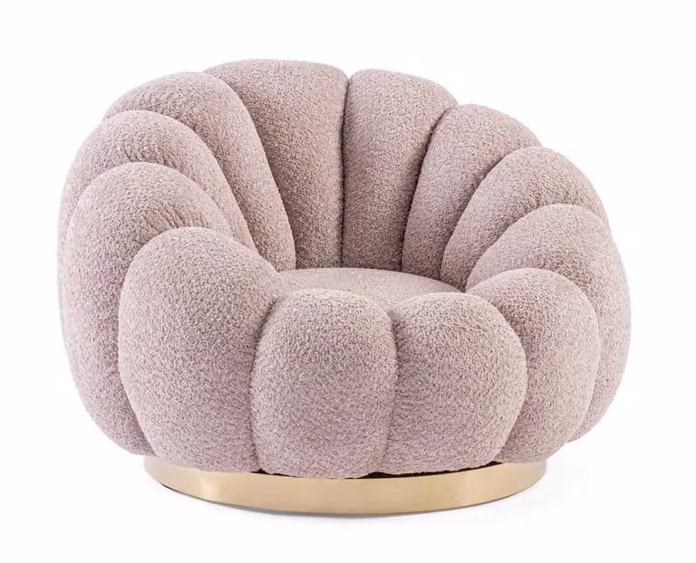 Poltrona girevole FLOREL in tessuto effetto rosa antico