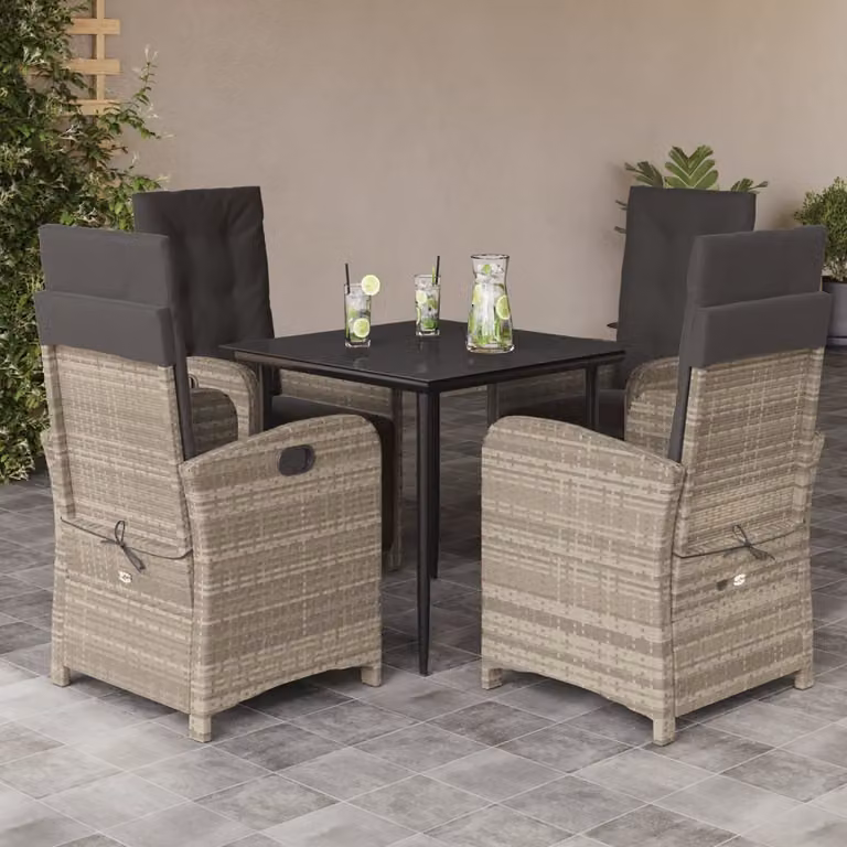Set Pranzo da Giardino vidaXL in Polyrattan con Cuscini e Tavolo in Vetro, 5 Pezzi, Grigio Antracite