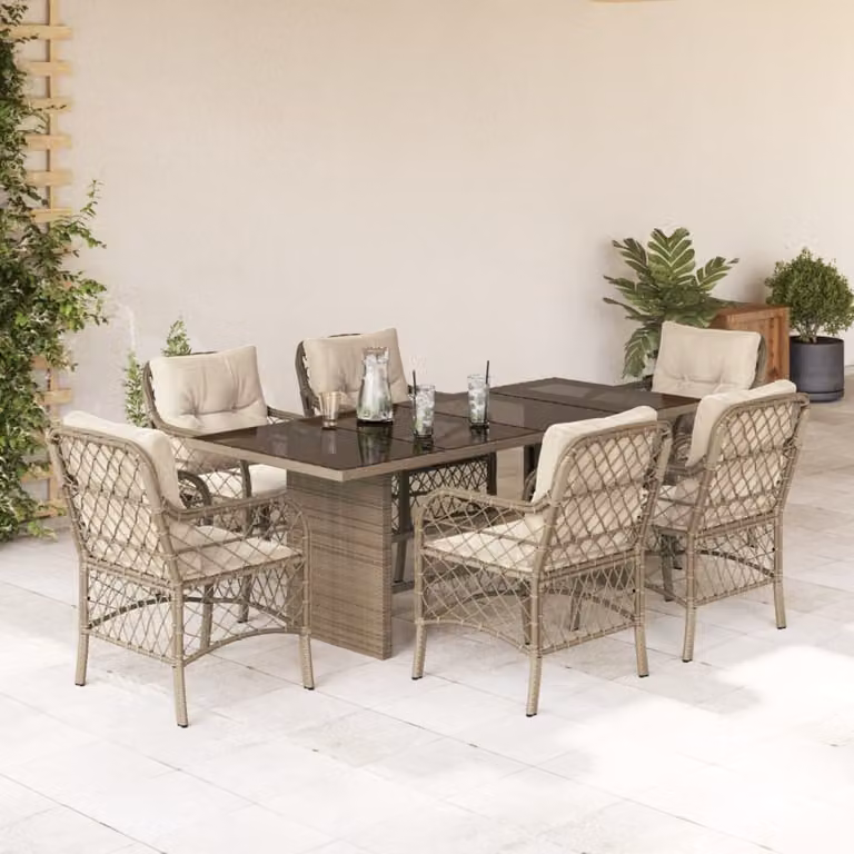 Maison Exclusive - Set da Pranzo da Giardino 7 pz con Cuscini Beige in Polyrattan