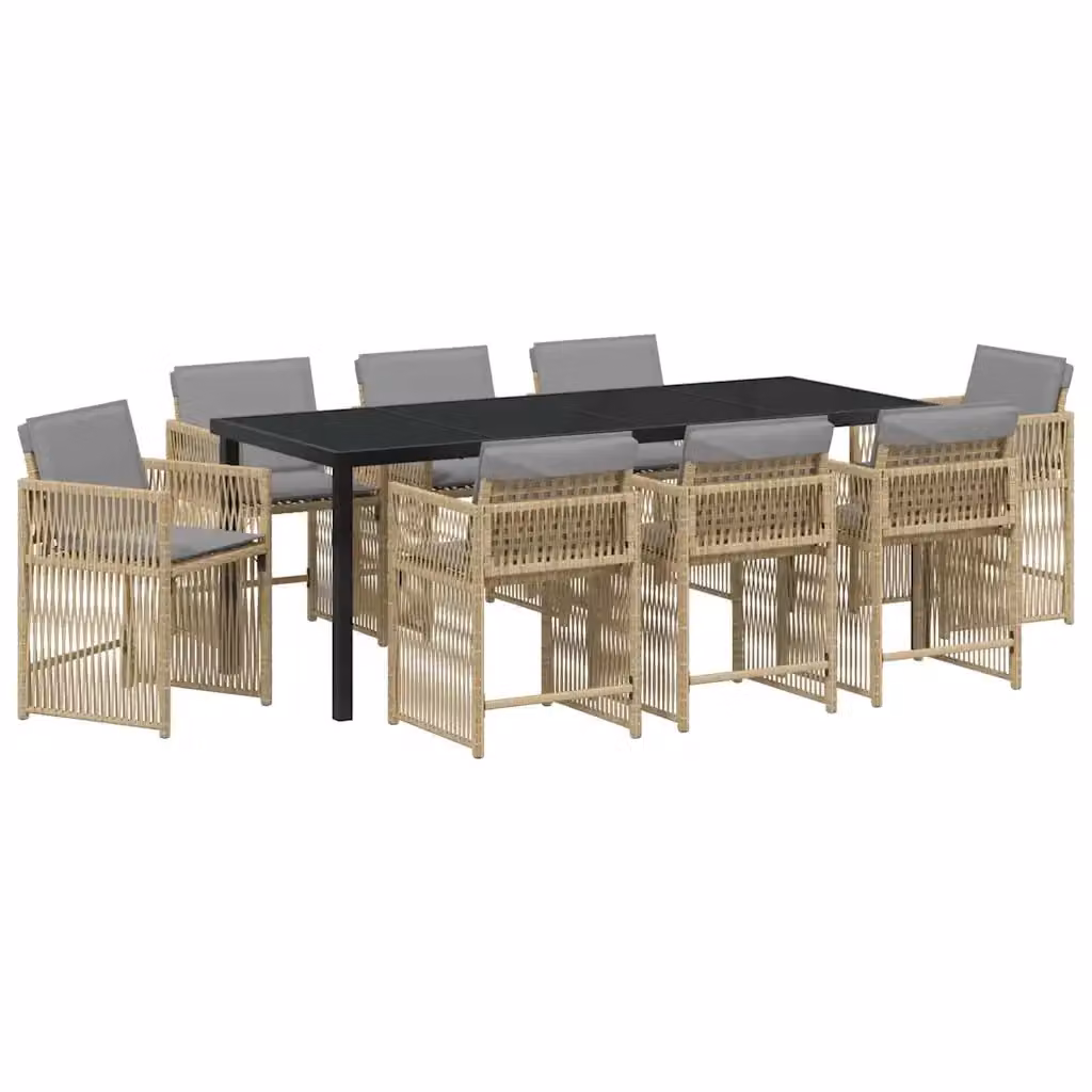 Set da pranzo per giardino e terrazzo vidaXL in polyrattan beige con tavolo in vetro e 9 pezzi – 2