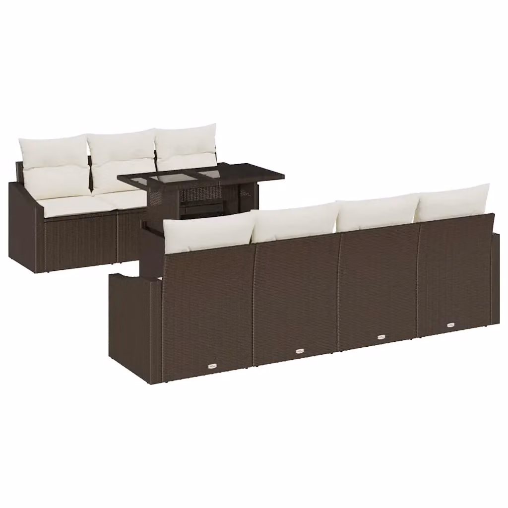 Set Divano da Giardino vidaXL 8 Pezzi in Polyrattan Marrone con Cuscini e Tavolino per Terrazza e Giardino – 2
