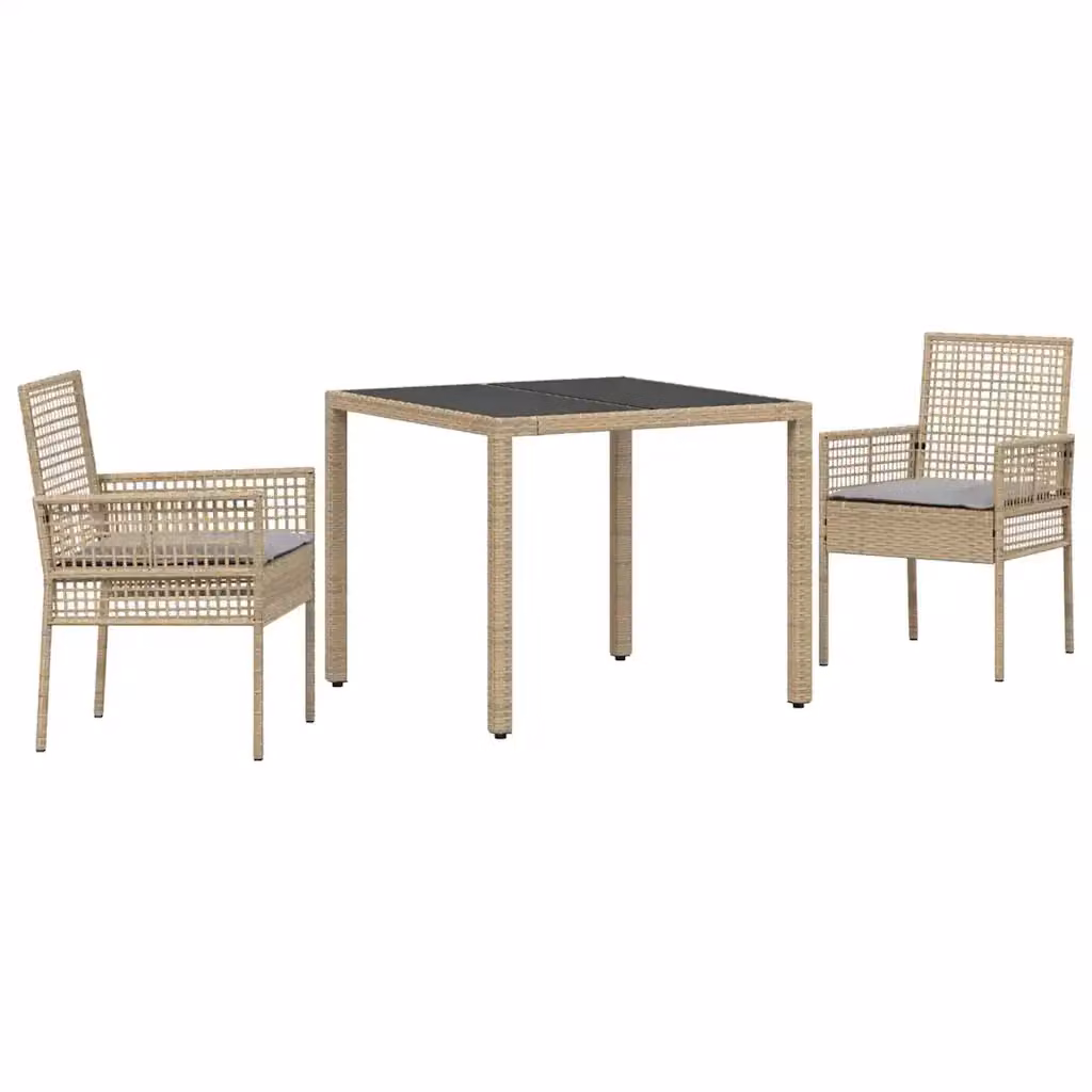 Set da pranzo per giardino e terrazzo vidaXL in polyrattan beige con piano in vetro – 2