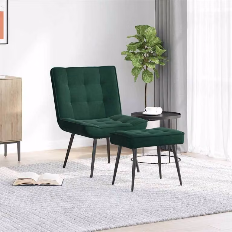 vidaXL Poltrona Relax con Poggiapiedi in Velluto Verde Scuro