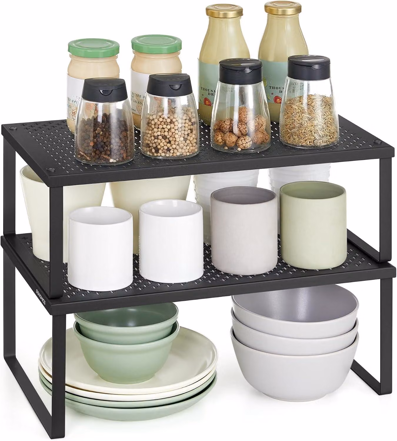 Set di 2 scaffali per spezie - Organizzatore per armadietti da cucina, espandibile e impilabile - Metallo - 16 kg per unità