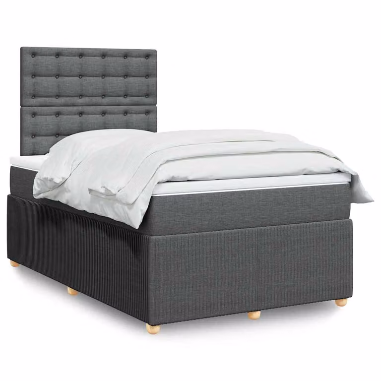 vidaXL Giroletto a Molle con Materasso Ibrido in Tessuto Grigio e Bianco L/P/H: 120 x 200 x 150,5 cm