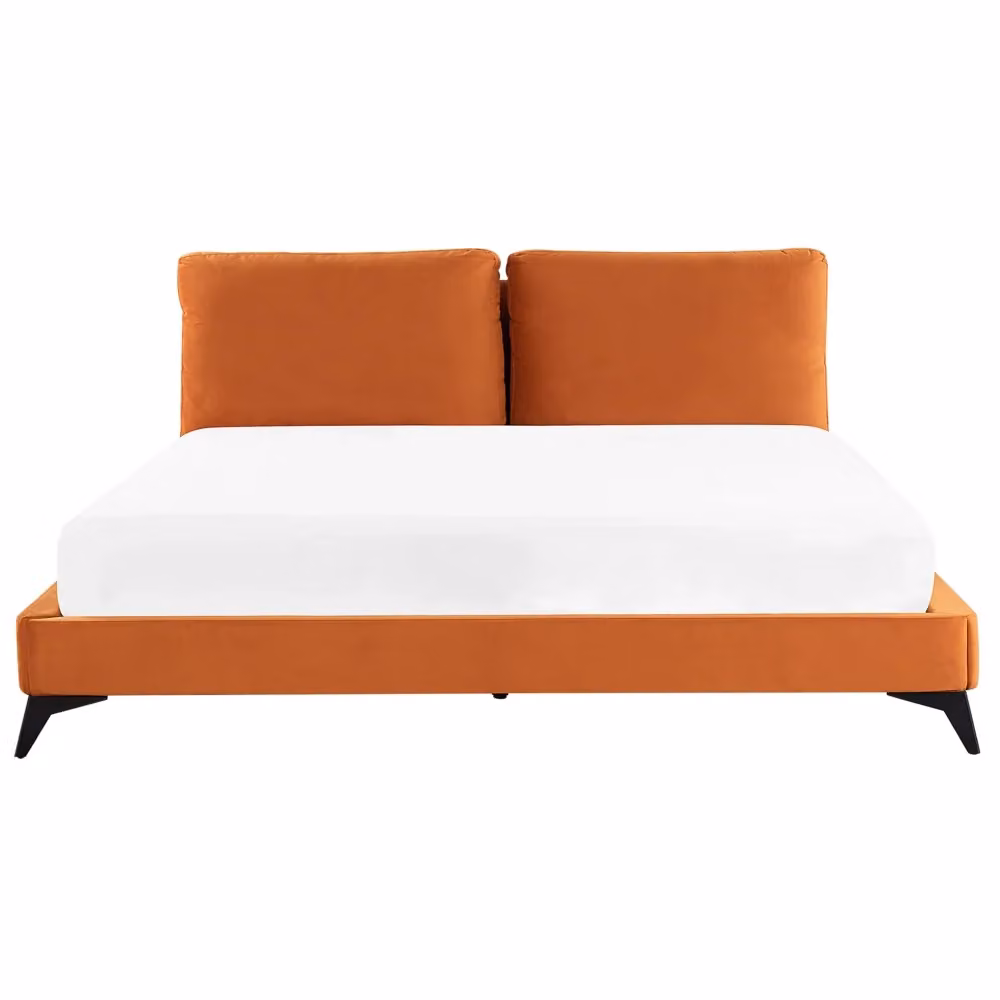 Letto imbottito moderno BELIANI in velluto arancione L/P/H: 180 x 200 cm – 2