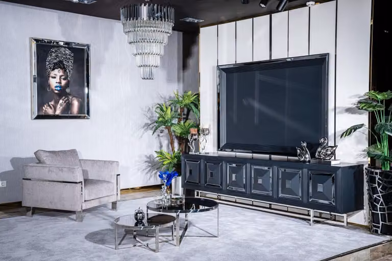 Set TV Ständer Sessel Couchtisch Beistelltisch Wohnzimmer 5tlg grau