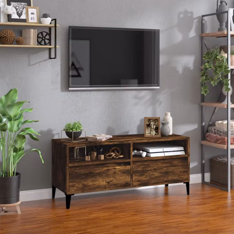 Mobile TV vidaXL in legno multistrato e metallo, colore rovere fumo, L 100 cm x P 34,5 cm x H 44,5 cm