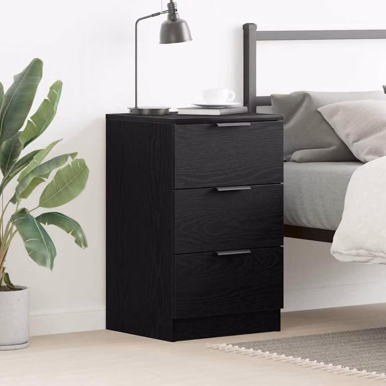 Armadio da notte vidaXL in stile rustico, colore nero e rovere, L 40 x P 65 x H 65 cm