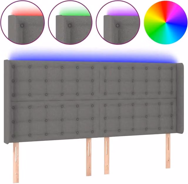 Testata del letto con illuminazione LED e porta di ricarica USB in tessuto grigio scuro L: 163 cm, P: 16 cm, H: 118-128 cm – 1