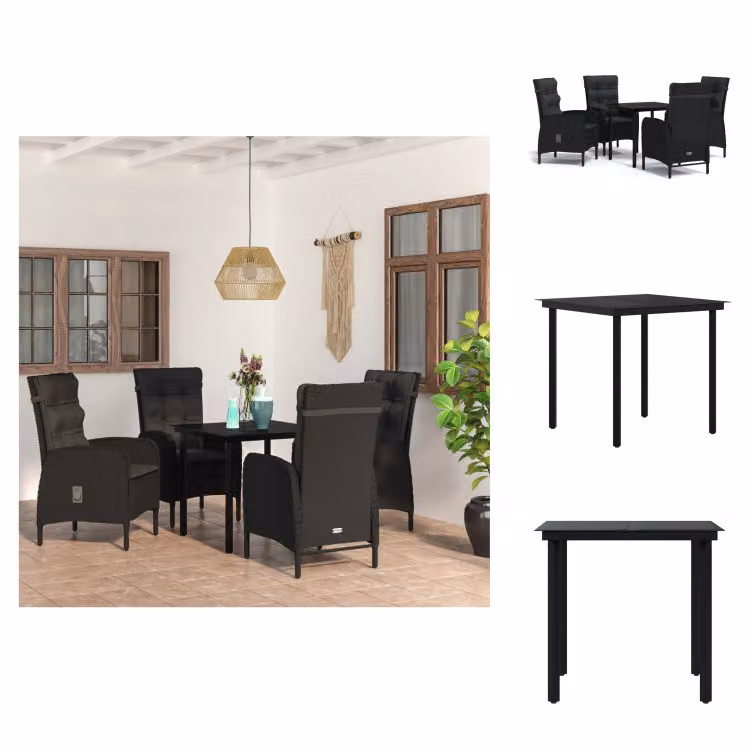 vidaXL Set da pranzo da giardino 5 pezzi con cuscini nero - Set di mobili da giardino
