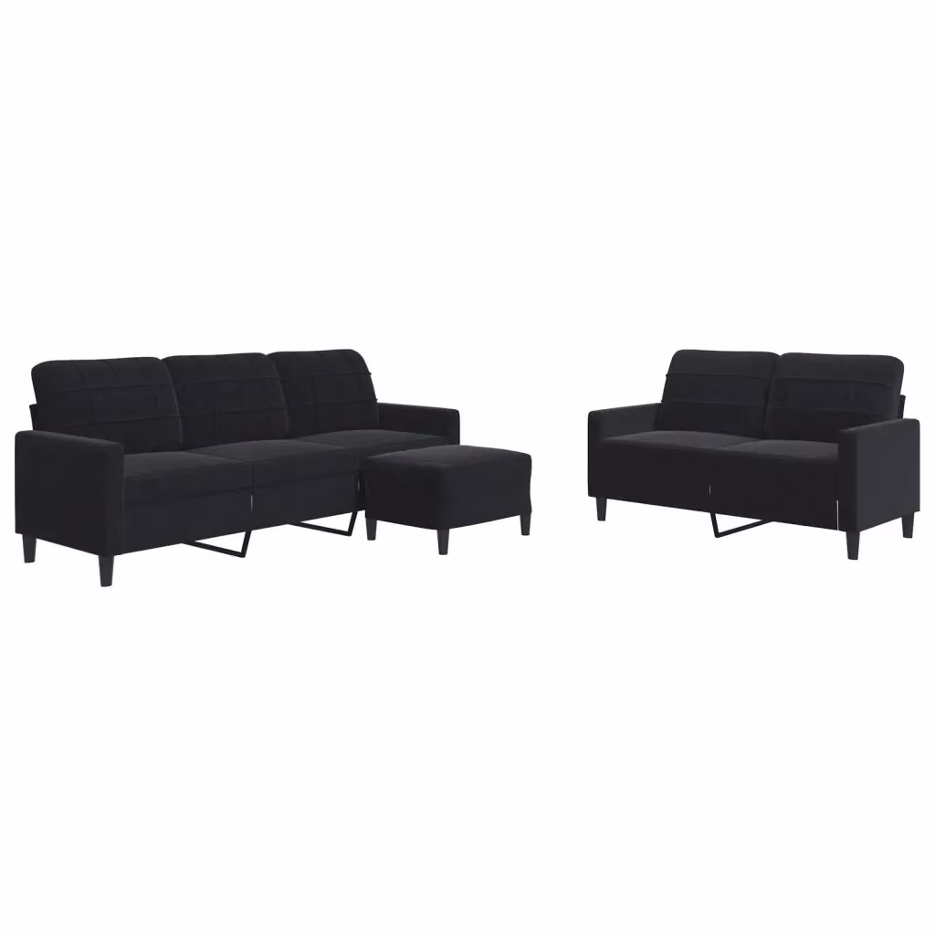 Set di divani moderno vidaXL in velluto nero composto da divano a 3 posti, divano a 2 posti e pouf con cuscini inclusi – 2