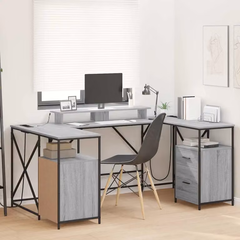 Scrivania moderna vidaXL Grigio per ufficio in legno e metallo L: 182 cm, P: 101 cm, H: 87,5 cm