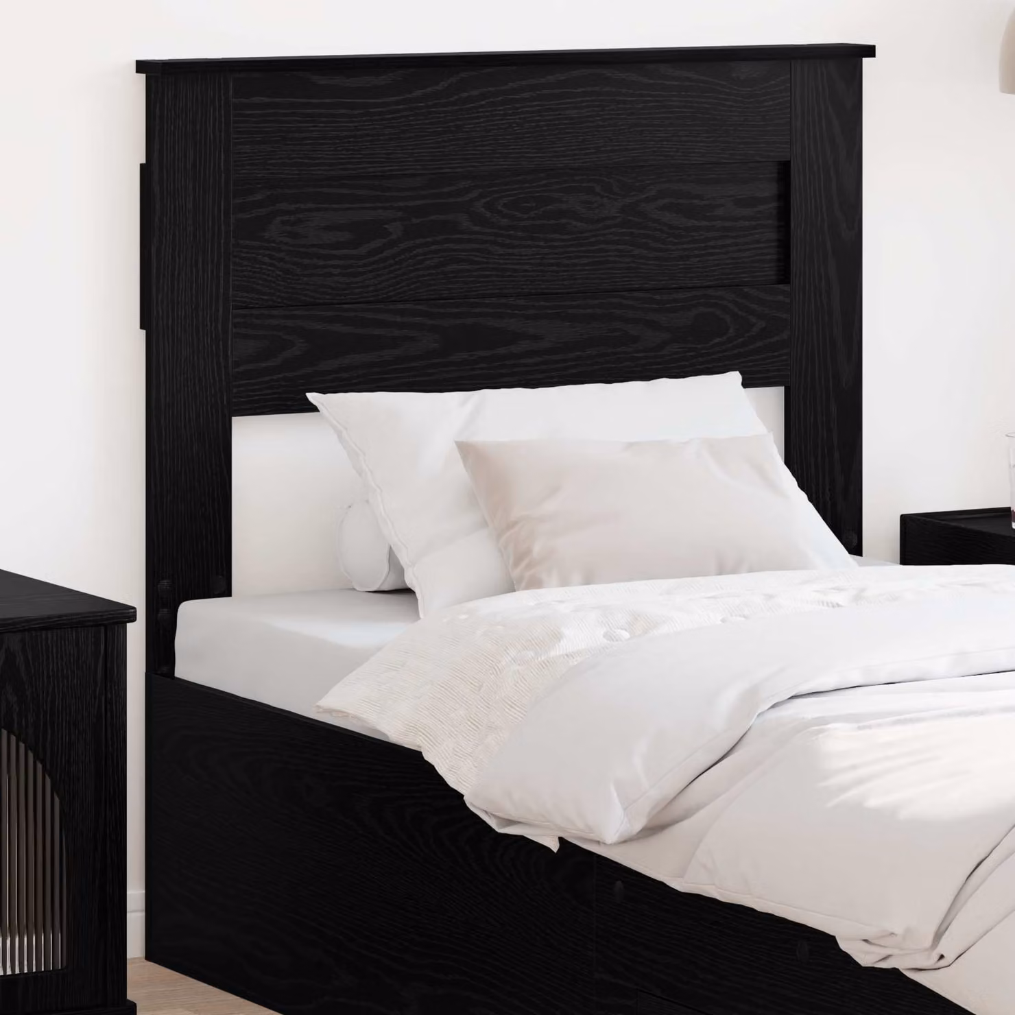 Testiera per letto vidaXL in legno ingegnerizzato rovere nero con finitura lucida e design minimalista