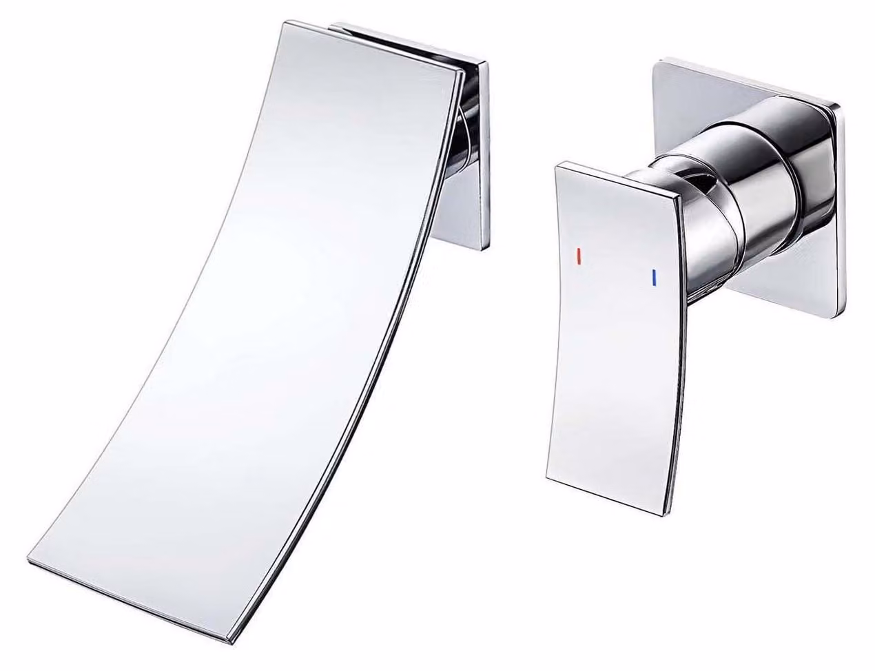 Miscelatore monocomando da incasso per lavabo, modello "waterfall", con due fori, montaggio a parete, finitura cromata e nera