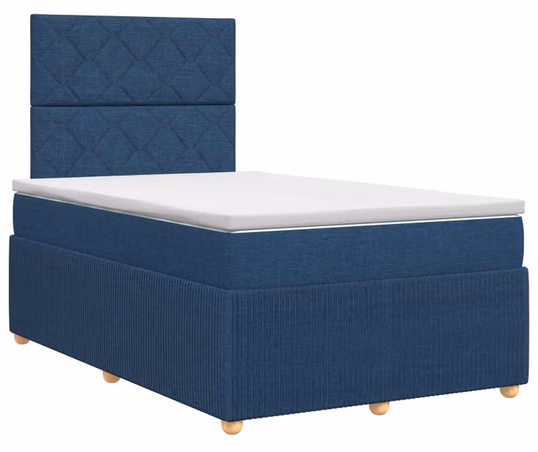 Letto a molle insacchettate con materasso e testata in tessuto blu 120 x 200 cm