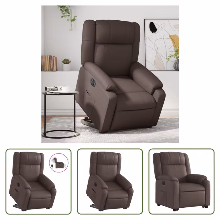 The Living Store Poltrona relax con supporto elettrico in Pelle finta marrone
