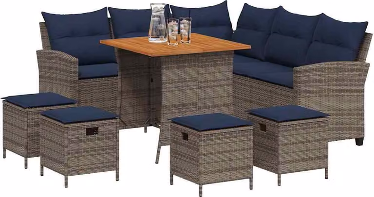 Set Divani da Giardino 6 pz con Cuscini a Forma di L Polyrattan