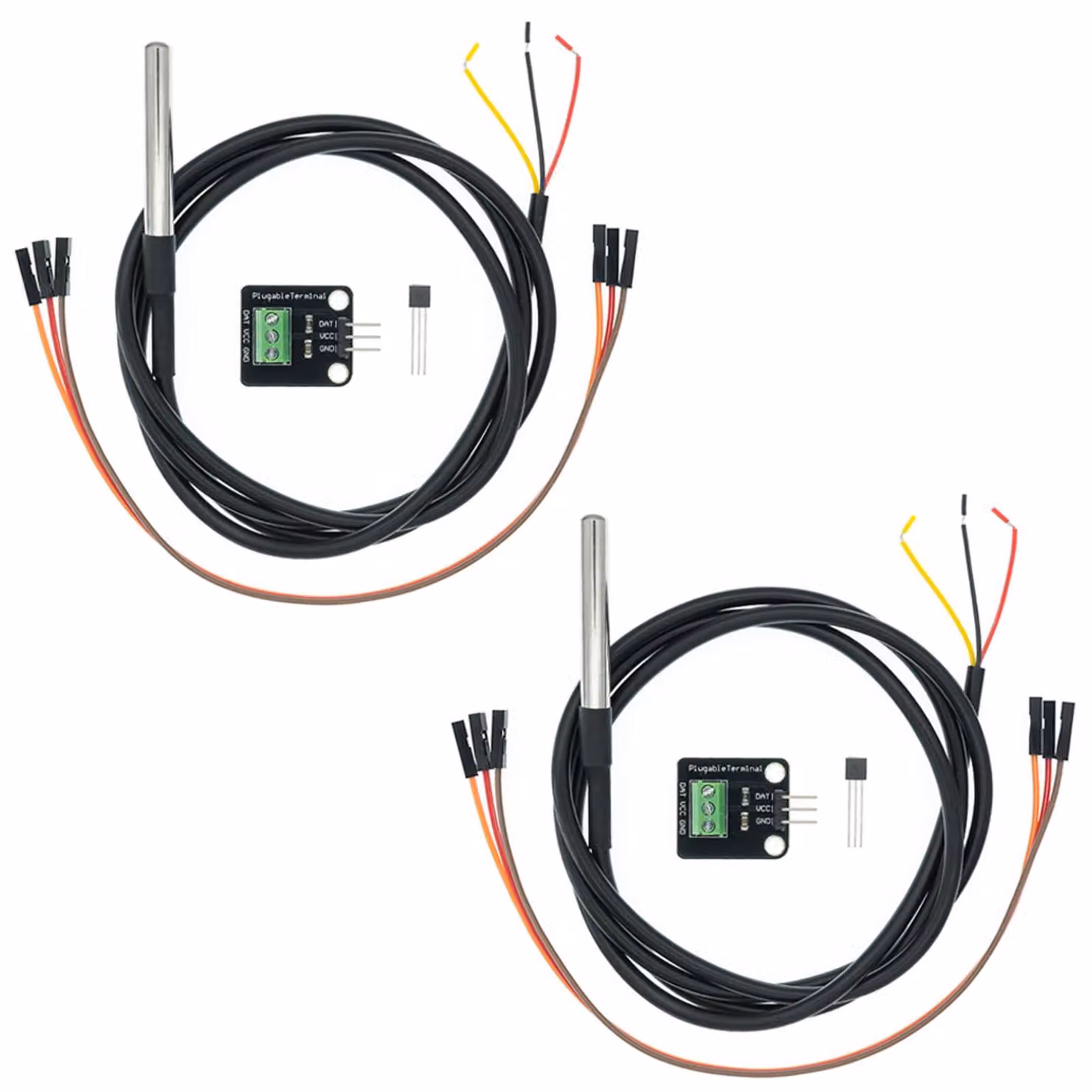 Kit di 2 moduli sensore di temperatura con cavo da 1 metro e sonda impermeabile
