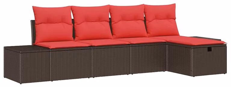 Set Divano da Giardino con cuscino 5 pcs Marrone polyrattan