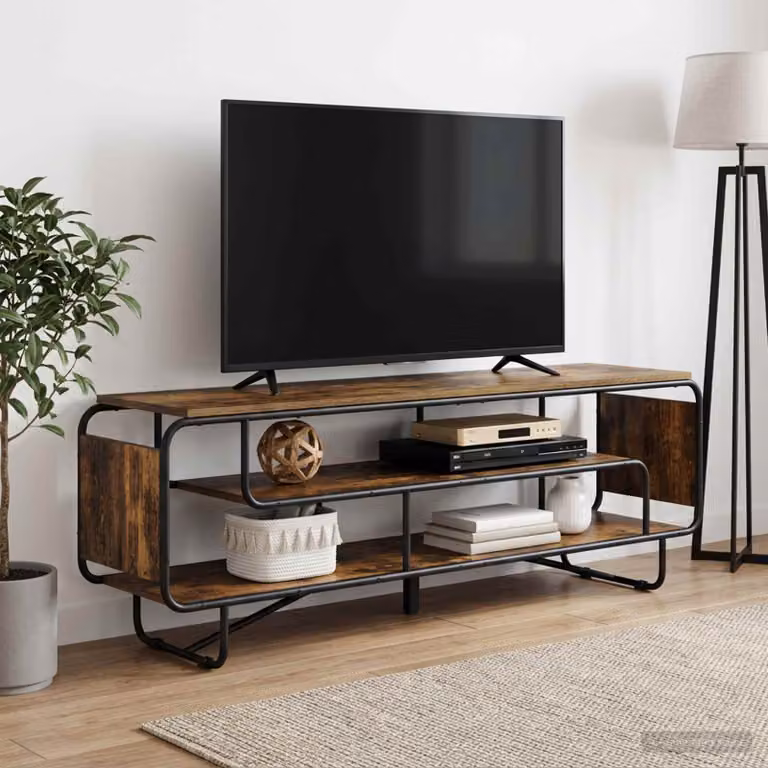 vidaXL Supporto TV in stile industriale in legno e metallo, colore marrone rovere, L 180 x P 36 x H 45 cm