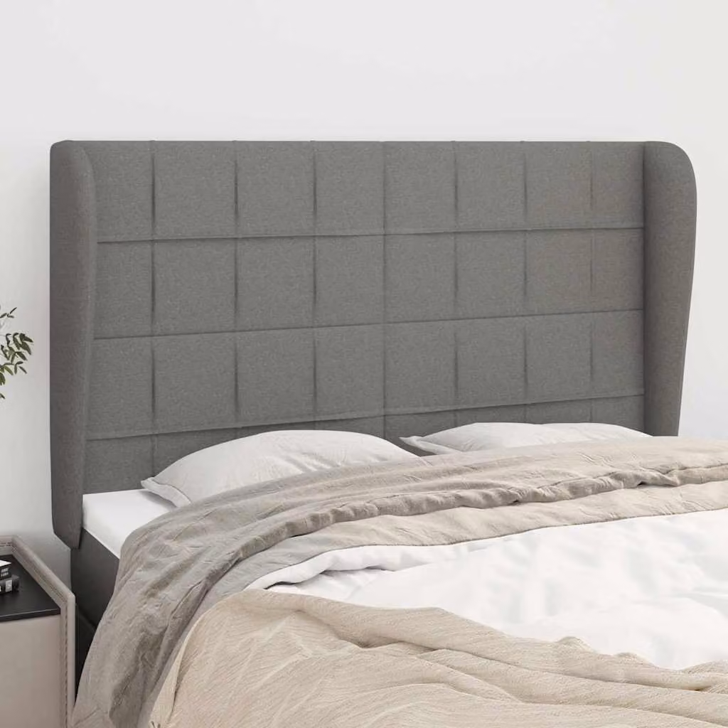 Testiera ad orecchio vidaXL in tessuto grigio con struttura in legno L: 147 cm, P: 23 cm, H: 118/128 cm