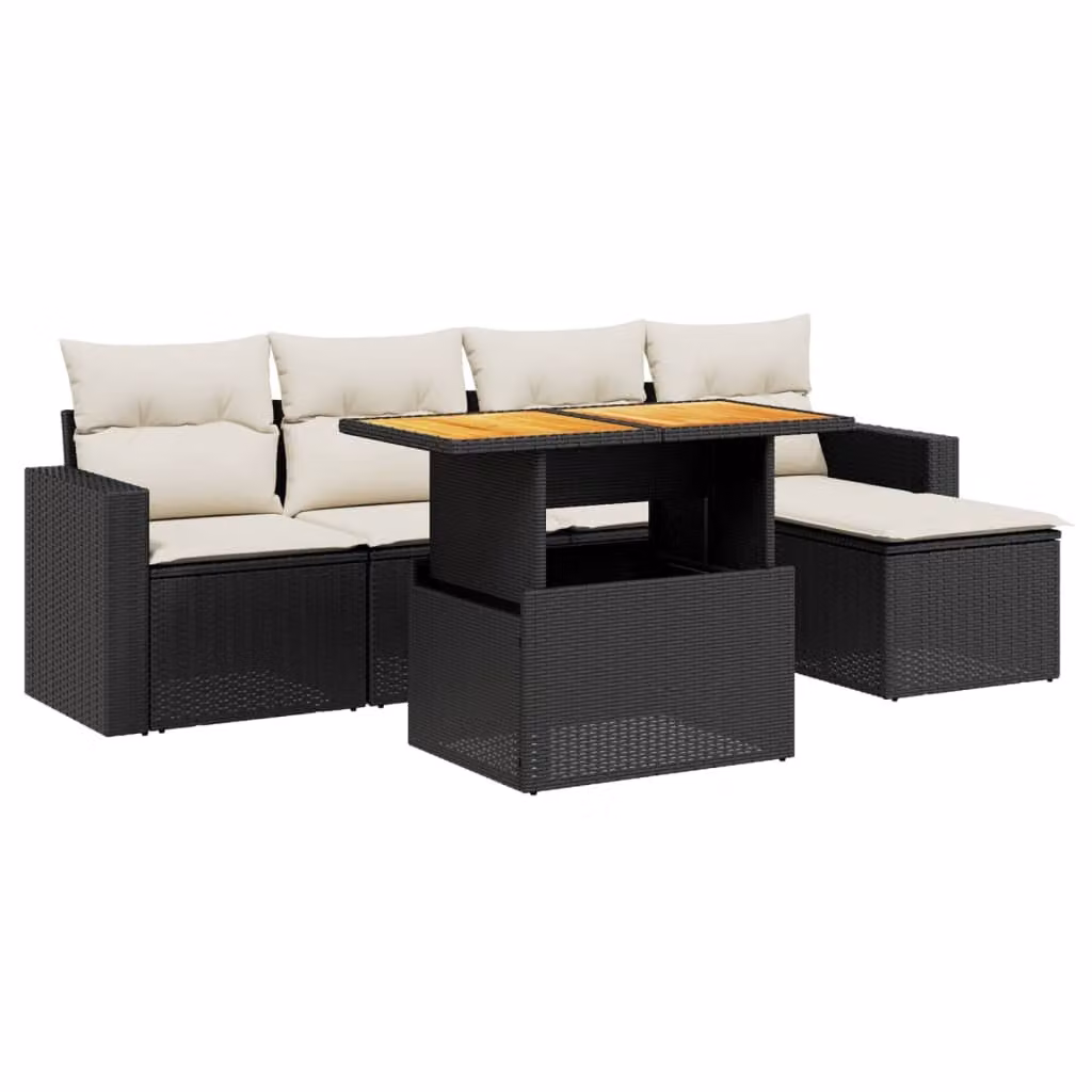 Set Divano da Giardino 6 pz con Cuscini Nero in Polyrattan