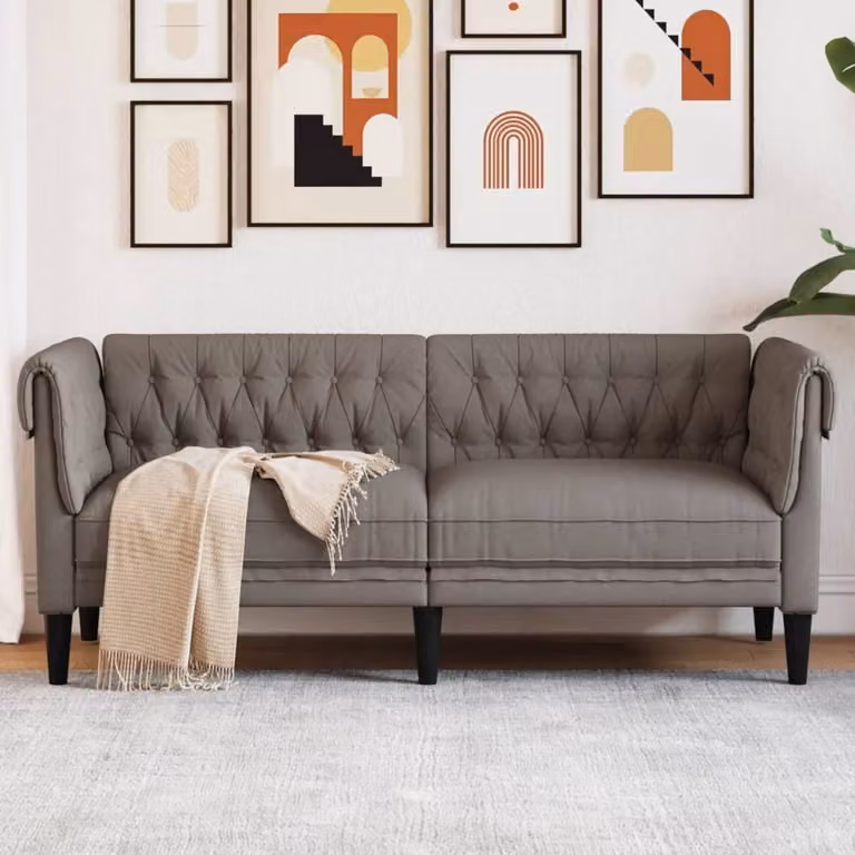 Maison Exclusive - Divano Chesterfield a 2 posti, color taupe, rivestito in tessuto