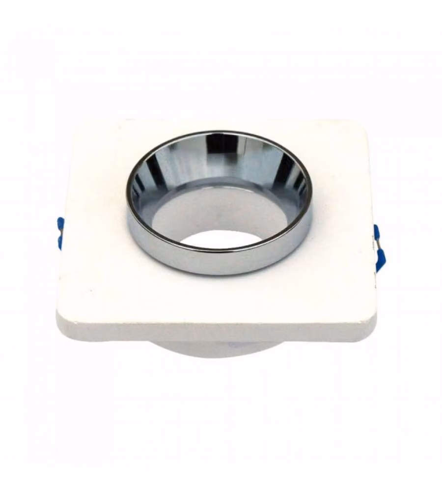 Portafaretto LED da Incasso Quadrato GU10 e GU5.3 (MR16) Corpo in Gesso Bianco con e Metallo Cromato