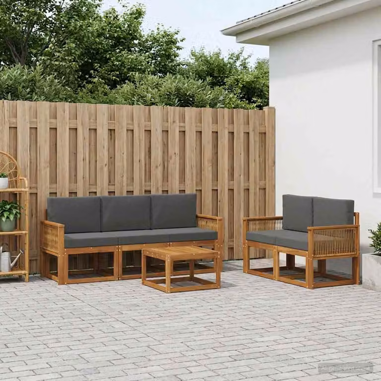 Set di divani da esterno vidaXL 6 pezzi in legno di acacia con cuscini beige e antracite e tavolino da giardino