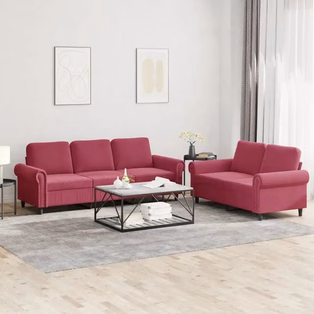 Set di divani 2 pezzi vidaXL in velluto rosso con cuscini per soggiorno moderno – 1