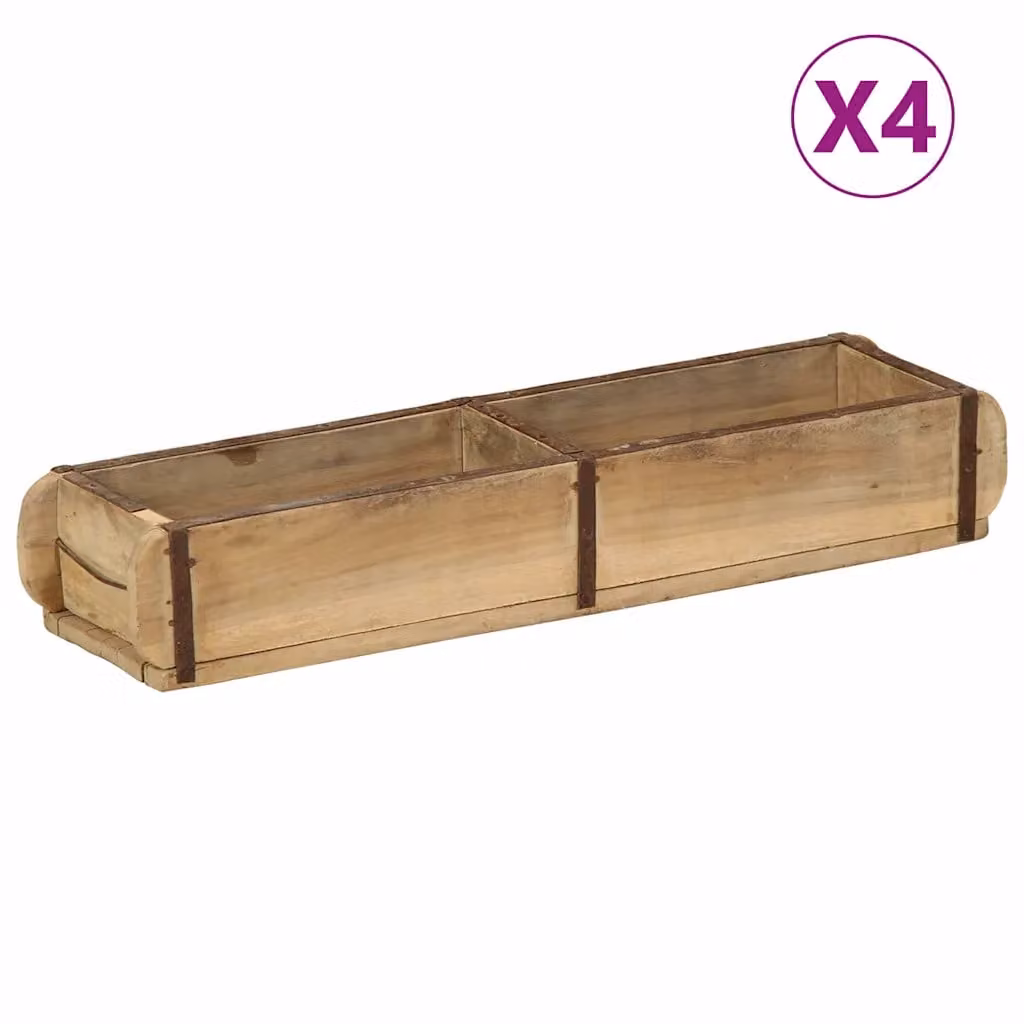 Set di 4 vassoi rettangolari vidaXL in legno recuperato massello, colore marrone, L: 57 cm, P: 15 cm, H: 9 cm